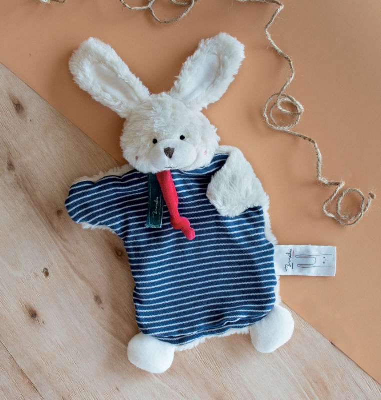 - coton bio made in france - marionnette lapin 25 cm 